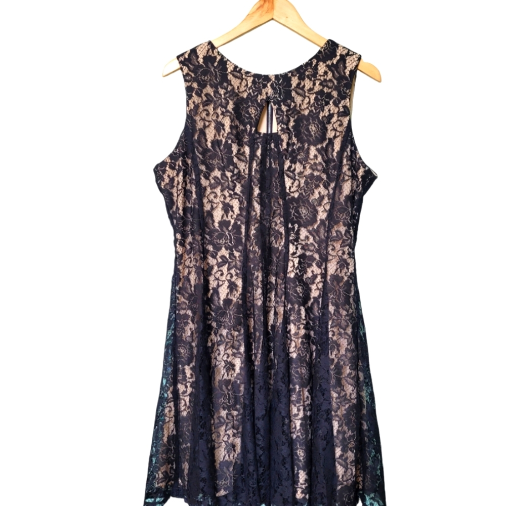 NWT Danny & Nicole Black/Nude Lace Chest Cutout Fit and Flare Skater Dress sz 16